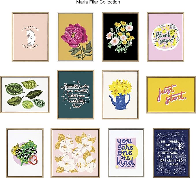 Kate and Laurel Sylvie Sketchy Dahlias Framed Canvas Wall Art by Maria Filar, 24x24 Black, Chic Floral Art for Wall