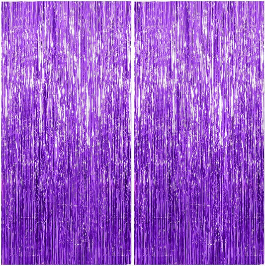 2 Pack Foil Curtain Backdrop Purple Metallic Tinsel Foil Fringe Curtains Photo Booth Props for Birthday Wedding Engagement Baby Shower Bachelorette Christmas Holiday Celebration Party Decorations