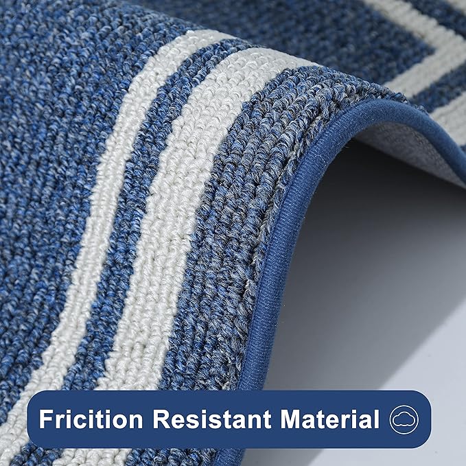COSY HOMEER Kitchen Rugs Non-Slip 20x30/20x48 Inch Thick Polypropylene Standing Mat for Home Machine Washable, Bule Frame