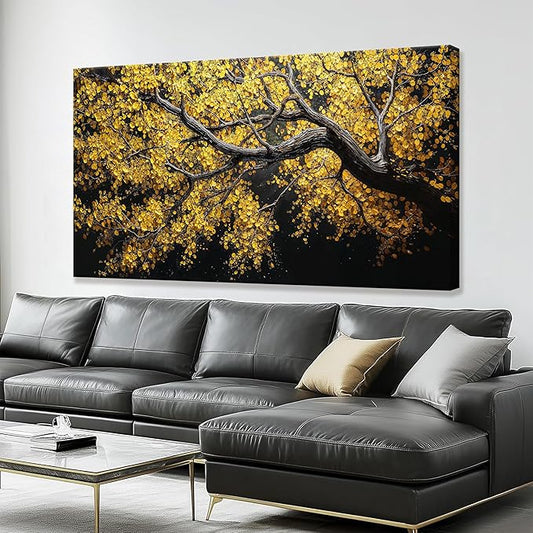 TAIJXAGSG Large Canvas Wall Art Decor For Living Room Pictures Gold Tree Wall Art Decoration Abstract Tree Plants Artwork Wall Art Modern Painting Pictures For Bedroom Home Kitchen Office 29"X 58"