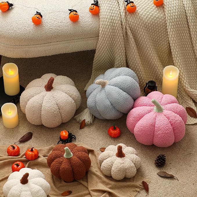 YRXRUS Pumpkin Pillows, Halloween Pumpkin Throw Pillows, Pink Shaped Pillow for Fall Room Decor Gifts, Teddy Fleece Cute 6x12 Inches Halloween Pillow, Accent Fall Pillows