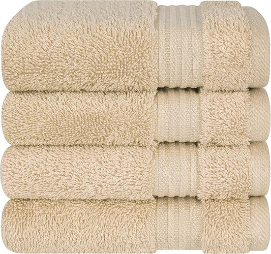 Cotton Paradise 100% Cotton Turkish Washcloth Set for Bathroom, 4 Piece Soft Absorbent Small Hand Face Towels Wash Rags, Beige