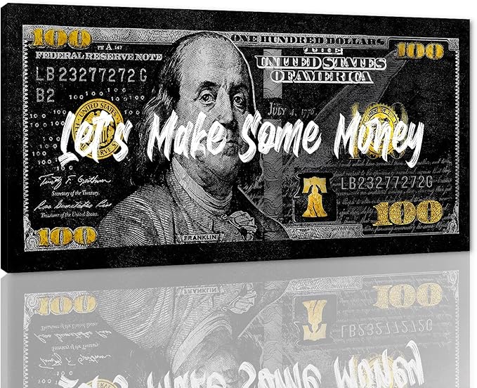 1 Panels Dollar Skull Modern Art Canvas Poster And Prints Creative Money 100 Dollars Bill Picture Wall Decor Paintings Prints for Living Room Bedroom Bathroom Decor Framed Ready to Hang-32"Wx16"H