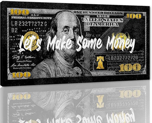 1 Panels Dollar Skull Modern Art Canvas Poster And Prints Creative Money 100 Dollars Bill Picture Wall Decor Paintings Prints for Living Room Bedroom Bathroom Decor Framed Ready to Hang-32"Wx16"H