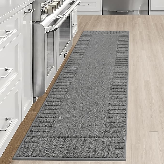 BEQHAUSE-Kitchen-Rugs-Washable-Kitchen-Mats-for-Floor Non-Slip Kitchen Mat Absorbent Kitchen Runner Rug with TPR Non Skid Backing,Grey, 24”x71”
