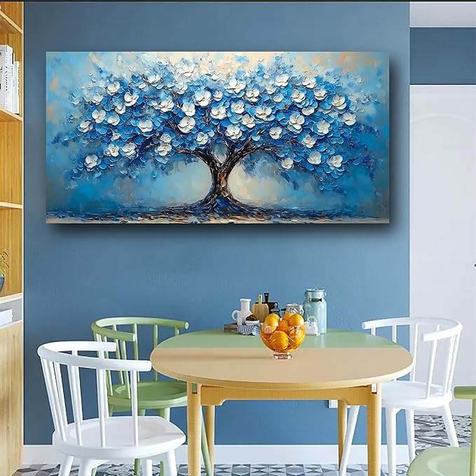 Abstract Wall Art Canvas Print Tree of Life Painting Blue Bathroom Decor Paintings Modern Style Living Room Bedroom Office Home Kitchen Decor Nature Landscape Artwork Wooden Frame 20x40 inches