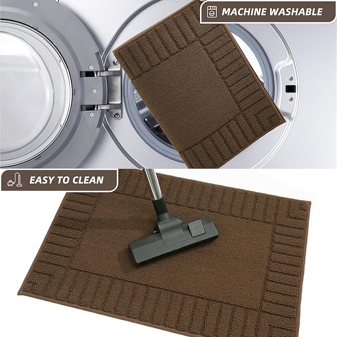 BEQHAUSE-Kitchen-Rugs-Anti-Slip-Kitchen-Mats-for-Floor Absorbent Kitchen Mat Set of 2 Washable Kitchen Runner Rug with TPR Non Skid Backing,Brown 24x35inch/24x60inch
