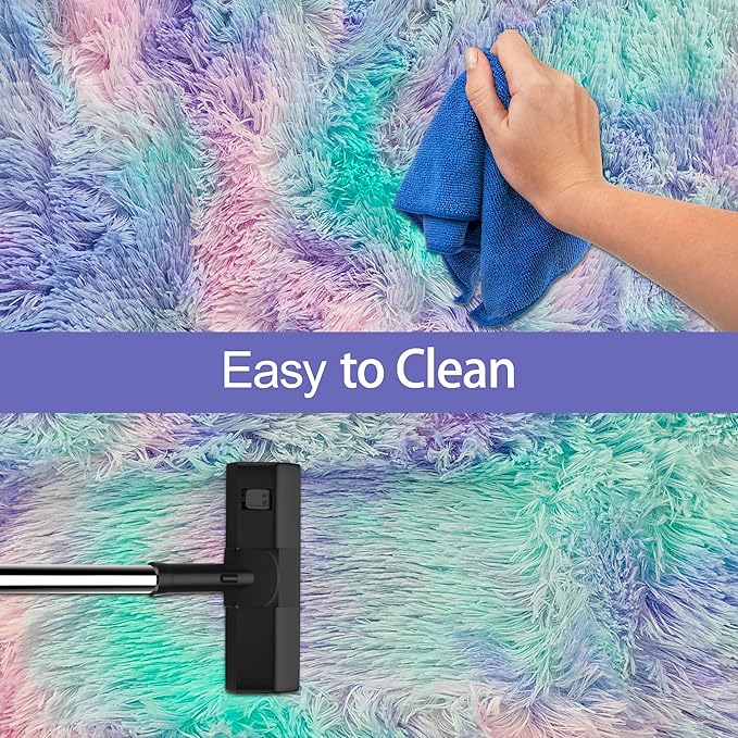 Super Soft Fluffy Living Room Area Rug 2x8 ft Purple Rainbow Tie-Dyed Shaggy Furry Carpet Washable Non-Slip Carpets Bedroom Bedside Nursery Rug Cute Colorful Room Decor for Girls