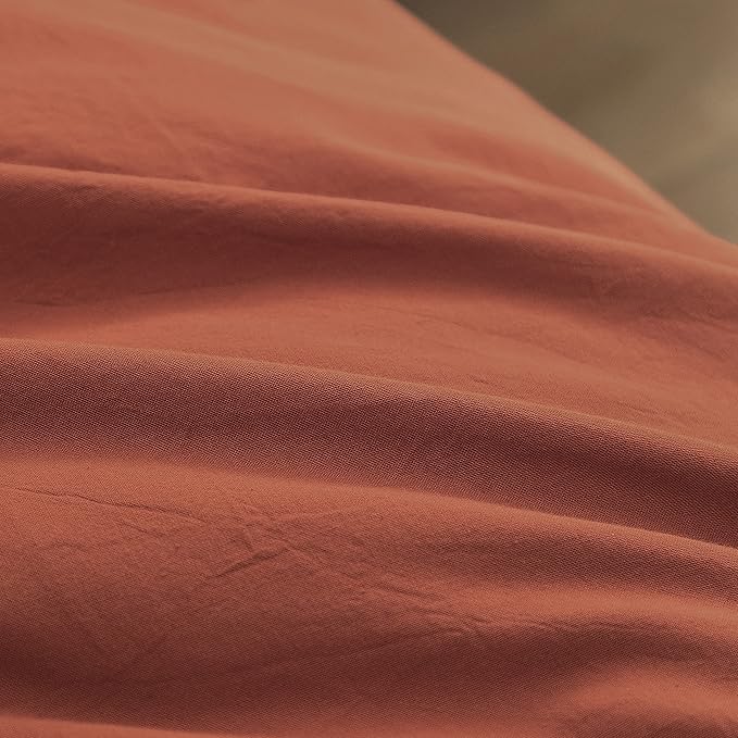 BESTOUCH Duvet Cover Set 100% Washed Cotton Linen Feel Super Soft Comfortable Chic Lightweight 3 PCs Home Bedding Set Crimson Red King