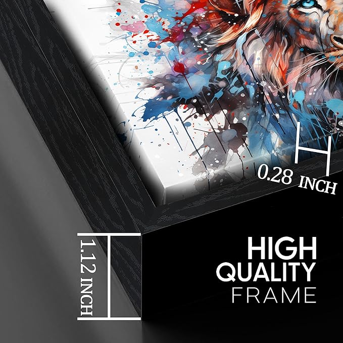 ZHAOSHOP Colorful Lion Wall Art for Living Room - Modern Wall Decor for Office - Teen Bedroom Decor with Black Framed Size 24" x 48"
