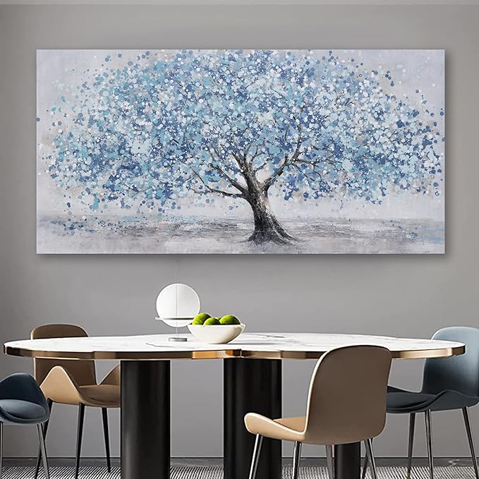 Tree of Life Wall Art Blue Tree Picture Wall Decor Artwork Framed Abstract Canvas Painting Nature Decor for Living Room Bedroom Bathroom Office Home Decor 20"x40"Can Be Hung Directly