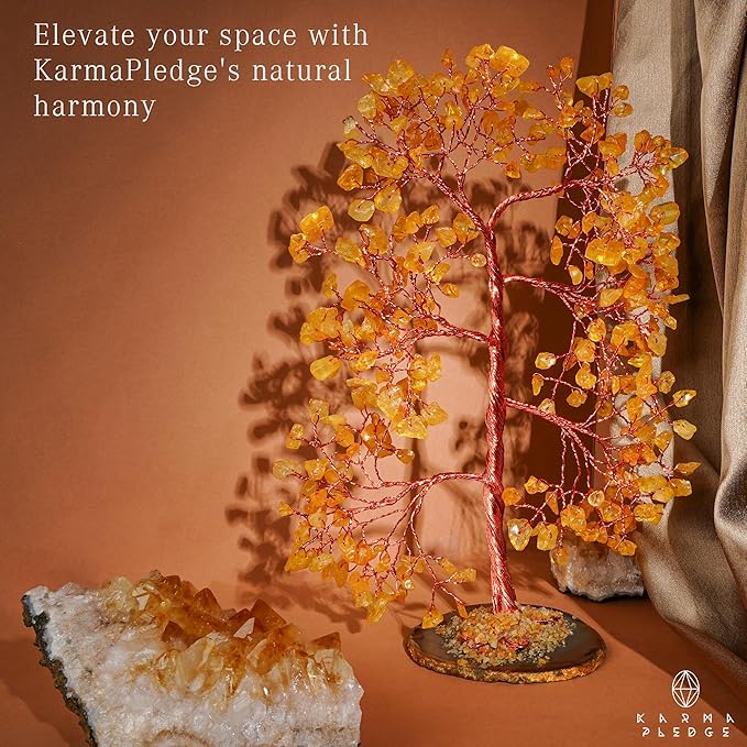 Citrine Crystal Tree of Life, Healing Crystals and Stones Tree for Home and Office Desk Decoration, Positive Energy, Money, Good Luck, Handmade Feng Shui Spiritual Gifts for Women
