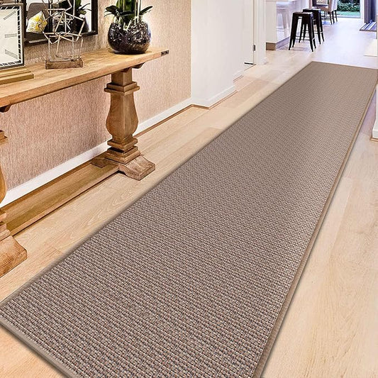 GOYLSER 12ft Long Carpet Runners for Hallway Non Slip, Rubber Backed Long Bathroom Runner Rug Washable, Indoor Entry Rug Light Brown