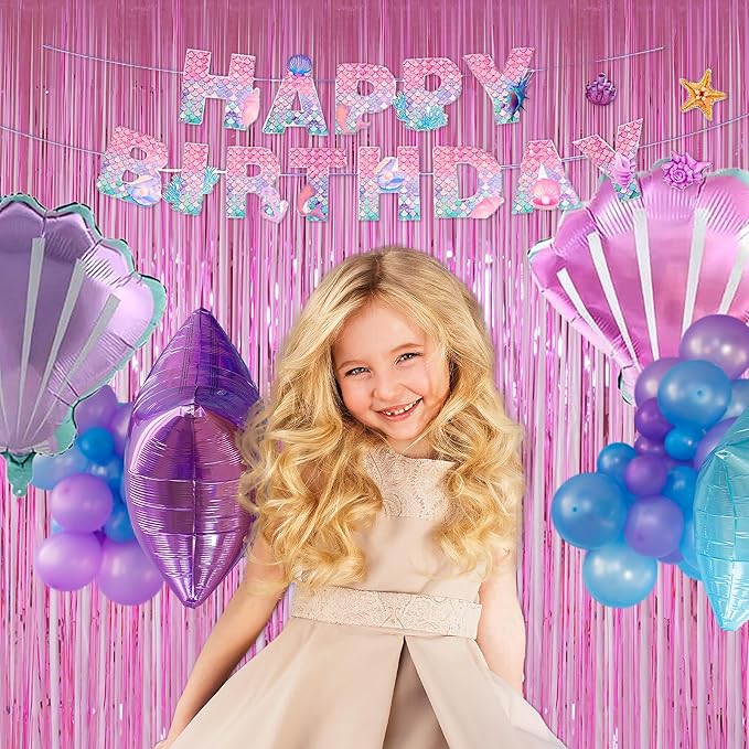 Pink Foil Fringe Curtains Tinsel Backdrop, Melsan 3.2 x 8 ft Metallic Tinsel Curtains Party Decorations for Baby Shower,Babbie, Mermaid Themed Birthday Party Backdrop - Pack of 2