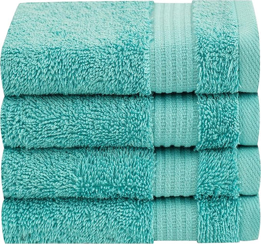 Cotton Paradise 100% Cotton Turkish Washcloth Set for Bathroom, 4 Piece Soft Absorbent Small Hand Face Towels Wash Rags, Turquoise