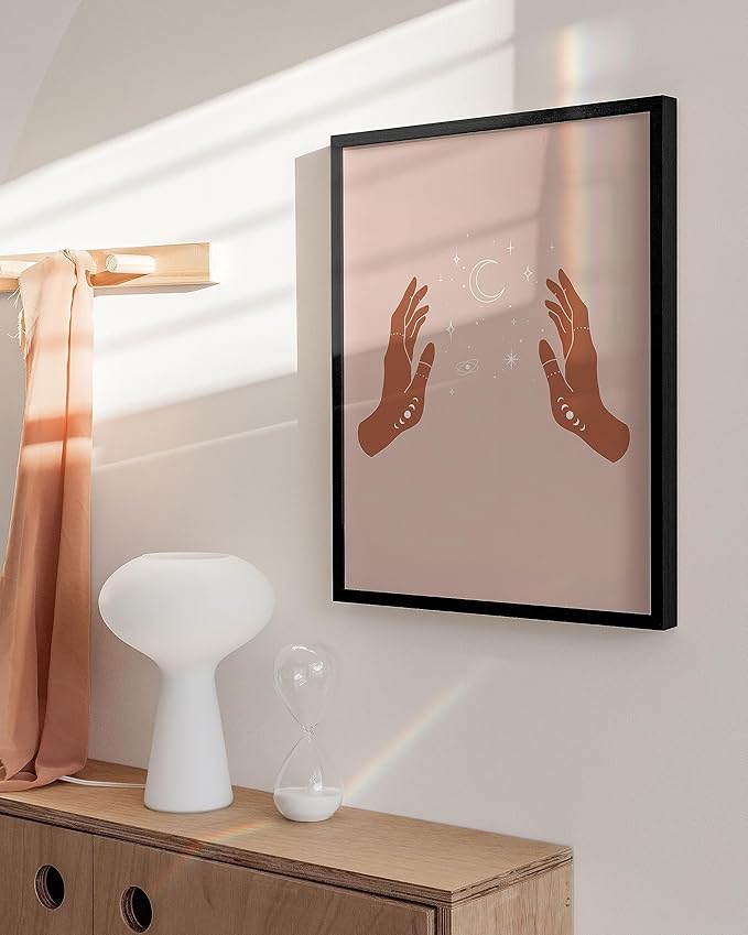 HAUS AND HUES Astrology Posters and Celestial Hands on Sides Decor - Room Decor and Spiritual Posters, Sun and Moon Wall Art Astrology Wall Décor (Black Frame 16x20)