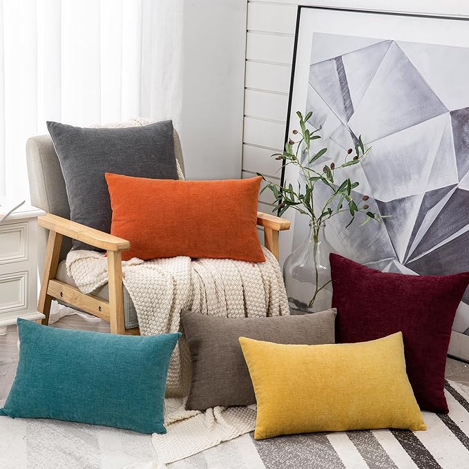 GAWAMAY Decorative Square Throw Pillow Covers 22"x22" Inch Set of 2, Super Soft Chenille Pillows Farmhouse Fall Pillowcase for Living Room Bedroom Sofa Couch Cushion Cover Burnt Orange 55x55cm