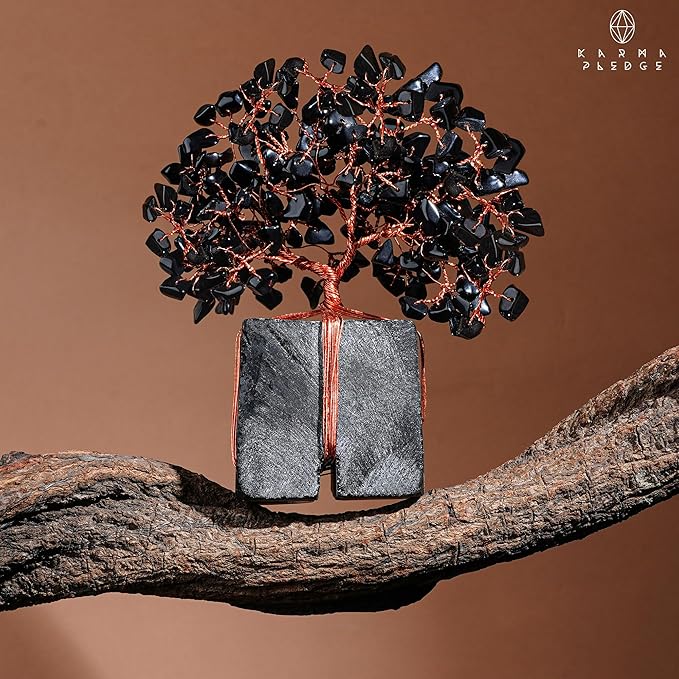 Crystal Tree of Life Feng Shui Decor for Home and Office, Blask Obsidian Chakra Healing Crystal Handmade Tree for Positive Energy, Money, Good Luck, Christmas Decor, Birthday Gifts for Women