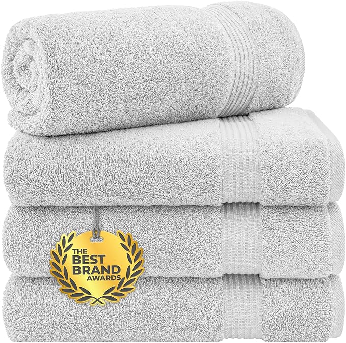 Cotton Paradise 4 Piece Turkish Bath Towels for Bathroom, 100% Cotton Extra Large Soft Plush Towels Bathroom Set, Silver Grey