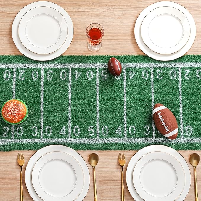 Football Table Runner Artificial Grass Decoration 16 x 59 Inch Grass Touchdown Game Days Table Centerpieces Decor for Football Party Favors Kitchen Dining Home