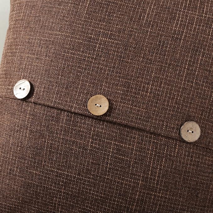 HAUSSY Brown Linen Decorative Throw Pillow Covers 24x24 Inch Set of 2, Square Euro Cushion Case with 3 Vintage Buttons,Modern Farmhouse Home Decor for Couch,Bed