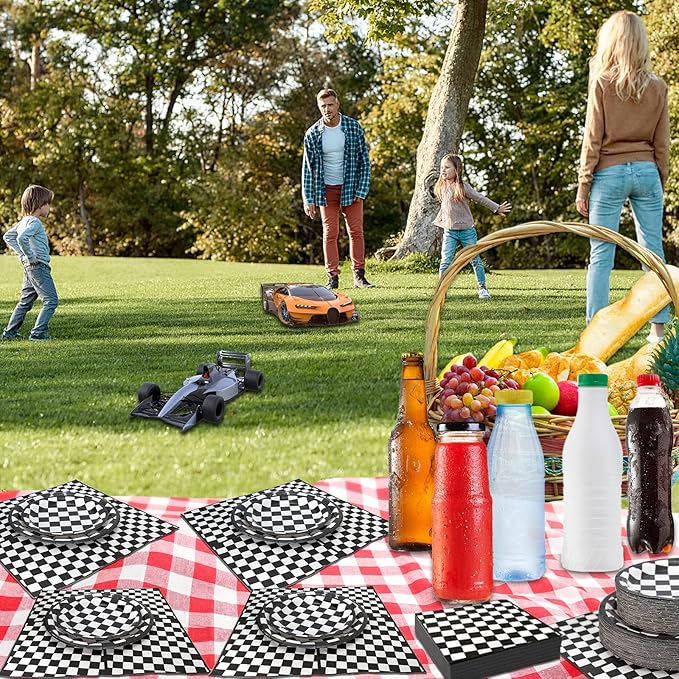 180Pcs Race Car Party Supplies Paper Plates and Napkins Serve 60 Disposable Tableware Set for Birthday Party Decorations Game Day Family School Holiday Sports Events