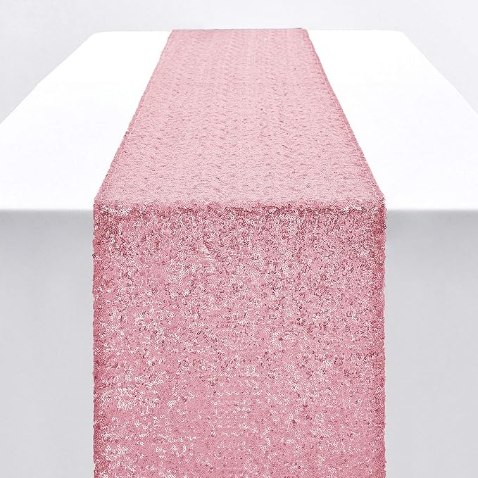 10 Packs 12 x 108 inches Rose Pink Sequin Table Runner, Glitter Pink Table Runner for Wedding Birthday Bachelorette Holiday Party Supplies Decorations Bridal Shower Baby Shower