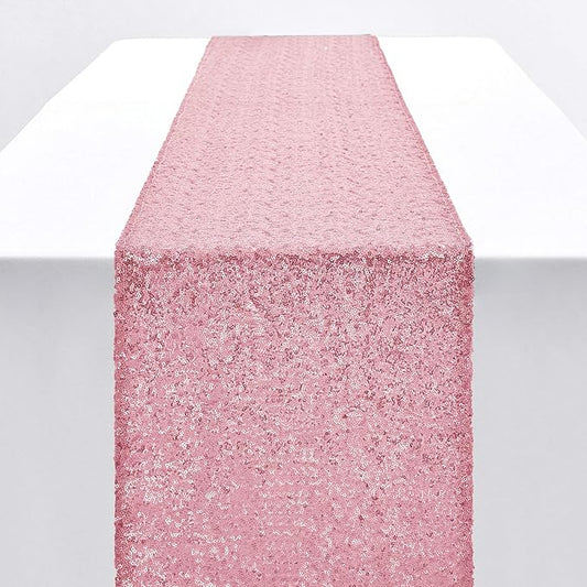 10 Packs 12 x 108 inches Rose Pink Sequin Table Runner, Glitter Pink Table Runner for Wedding Birthday Bachelorette Holiday Party Supplies Decorations Bridal Shower Baby Shower