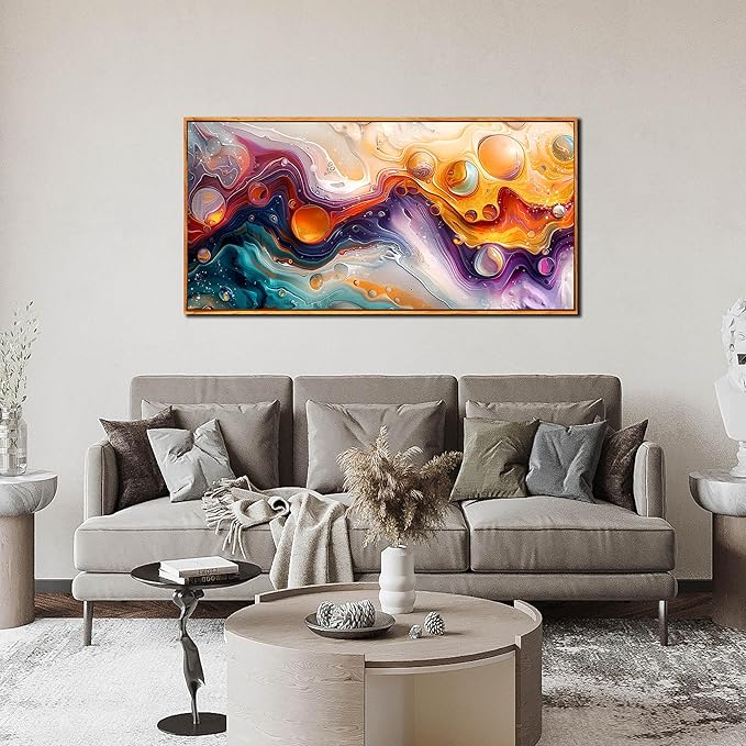 ZHAOSHOP Abstract Living Room Pictures Wall Decor - Modern Colorful Wall Art for Bedroom - Wooden Framed Wall Art for Office Size 24"x 48"