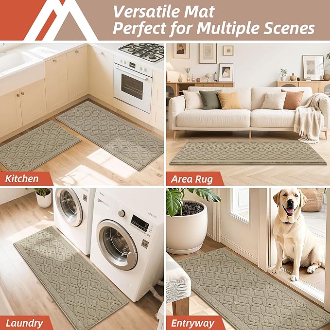 COSY HOMEER-Kitchen-Rugs-and-Mats 20"x48" Non Slip Kitchen Mats for Floor Absorbent Washable Kitchen Runner Standing Floor Mat for Sink Mat,Entry,Laundry,Polypropylene,Beige