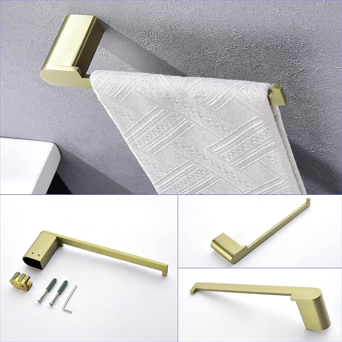 SHAMANDA Bathroom Hardware Set, 4-Piece Bath Accessory Towel Rack Set Brushed Gold Wall Mount Includes 24 Inch Towel Bar, Towel Robe Hook, Toilet Roll Paper Holder, Hand Tower Holder, BAS101-3