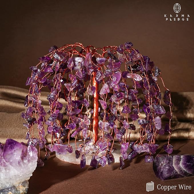 Amethyst Crystal Tree of Life Chakra Healing, Home and Office Desk Decor, Feng Shui Bonsai Trees for Postive Energy, Money, Good Luck, Christmas Decor, Spiritual Birthday Gifts for Women, Mom