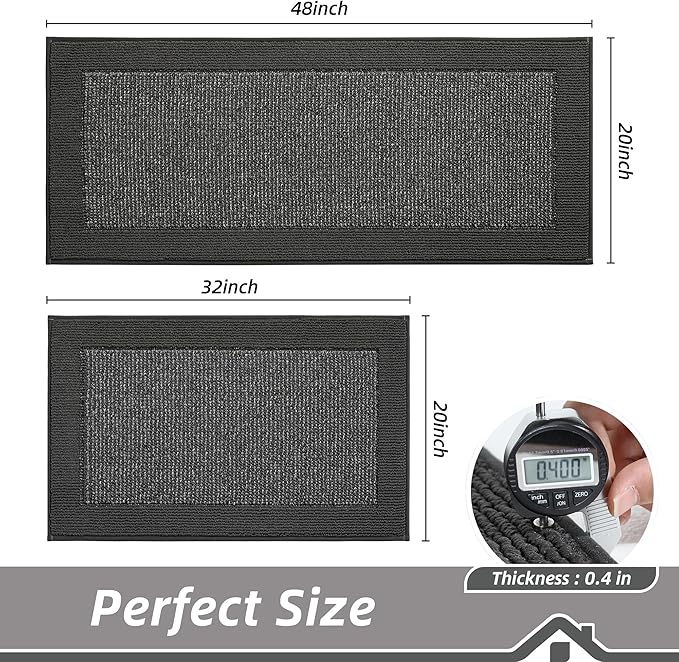 BEQHAUSE Kitchen Rugs and Mats Set of 2 Non-Slip Kitchen Mats for Floor, Absorbent and Stain Resistant Kitchen Runner, Machine Washable Rugs for Kitchen, Laundry & Sink, 20"x32"+20"x48", Charcoal