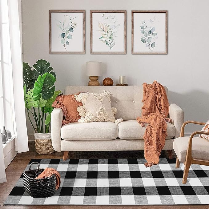 KOZYFLY Buffalo Plaid Rug 2x6 Ft Black and White Runners for Hallways Washable Checkered Rug Cotton Kitchen Runner Carpet Runner Rugs for Entryway Bedroom Living Room Farmhouse Runner Rug