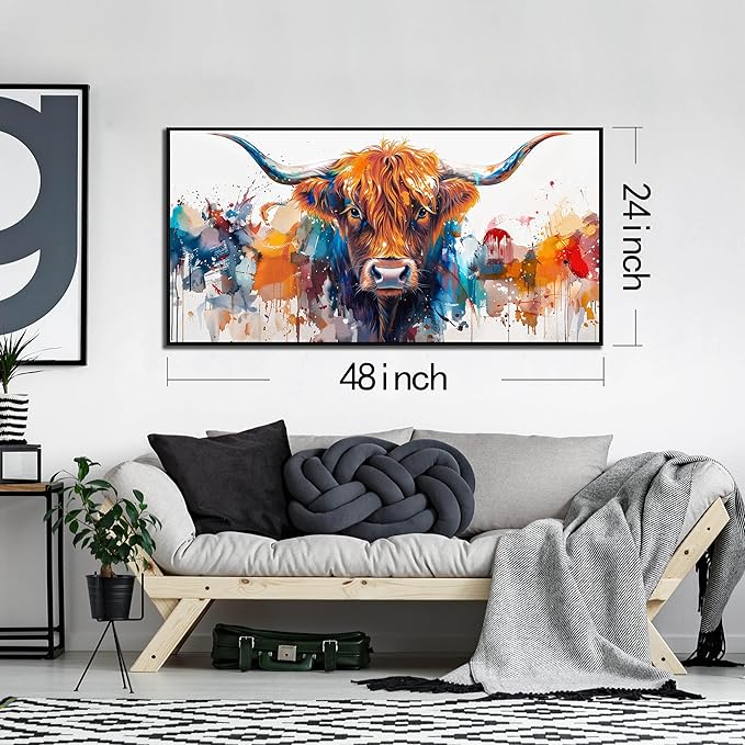 ZHAOSHOP Highland Cow Canvas Wall Art for Living Room - Modern Prints Wall Art for Office - Framed Artwork for Walls Size 24" x 48"