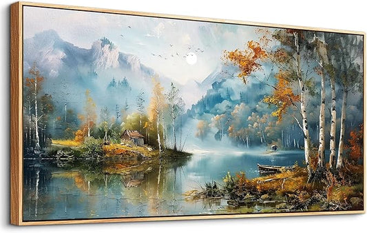 ZUITINGHUA Wood Framed Canvas Wall Art For Living Room Wall Decor For Bedroom Office Wall Decoration Lake View Painting Tree Forest Pictures Artwork Room Aesthetic Home Decor Ready To Hang 20x40 In