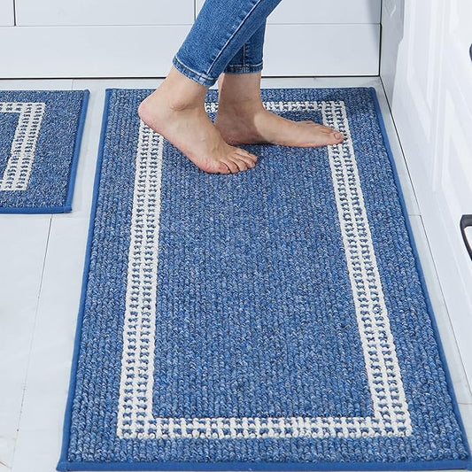 COSY HOMEER Kitchen Rugs Non-Slip 20x30/20x48 Inch Thick Polypropylene Standing Mat for Home Machine Washable, Blue