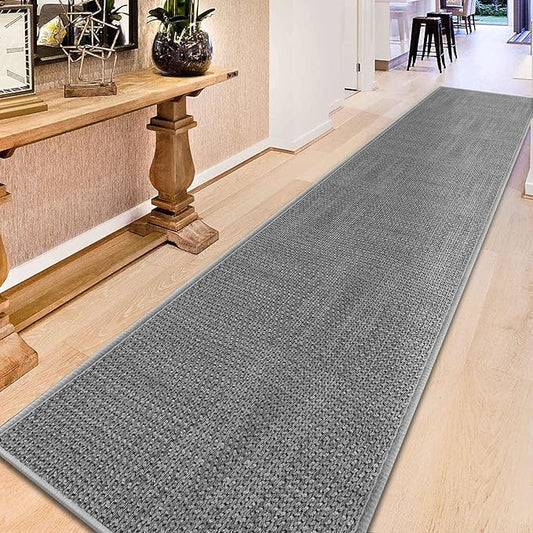 GOYLSER Kitchen Runner Rugs Non Skid Washable, Absorbent 12ft Jute Floor Runners for Hallway Non Skid, Grey Long Bathroom Rugs Runner