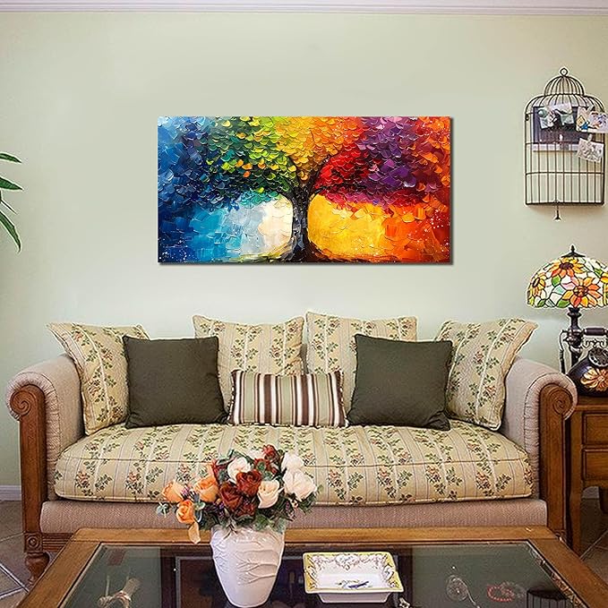 ZHAOSHOP Tree Wall Art for Living Room - Colorful Painting Wall Art for Bedroom - Home Office Decor Women Size 20" x 40"