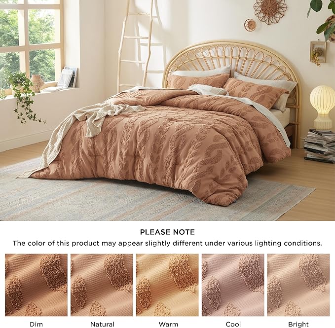 Bedsure King Size Comforter Set Taupe, Boho Tufted Bed Set, Farmhouse Jacquard Cable Knit Pattern Bedding, 3 Pieces, 1 Shabby Chic Fluffy Comforter & 2 Pillow Shams