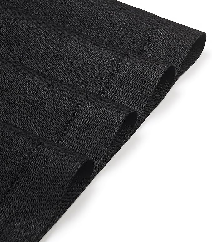 D'Moksha Homes Linen Placemats Set of 4 - Classic Hemstitch Black Placemats 14 x 19 Inch - 100% Pure Linen Table Mats for Fall, Autumn and Halloween - Handcrafted and Machine Washable