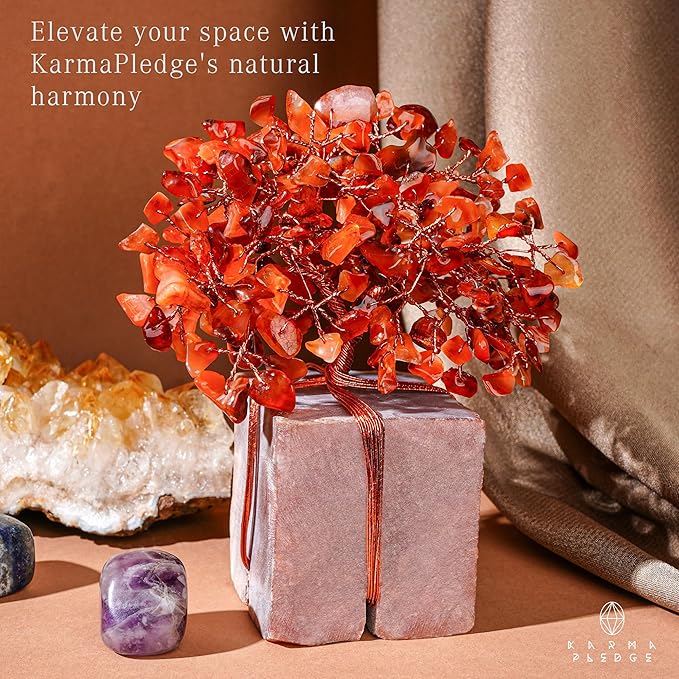 Crystal Tree for Birthday Gifts for Women, Handmade Raw Crystal Base Carnelian Chakra Healing Crystal Tree of Life for Positive Energy, Money, Good Luck, Christmas Décor, Home and Office Decor