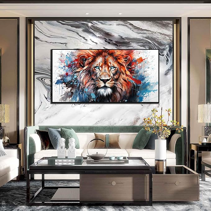 ZHAOSHOP Colorful Lion Wall Art for Living Room - Modern Wall Decor for Office - Teen Bedroom Decor with Black Framed Size 24" x 48"
