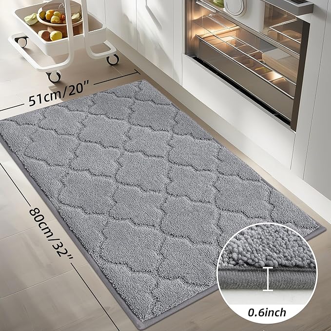 COSY HOMEER Kitchen Rugs Washable Non Slip Kitchen Mats for Floor Absorbent Kitchen Carpet 20" x 32" Soft Rugs for Kitchen,Sink Mat,Entrance,Area Rugs,Grey