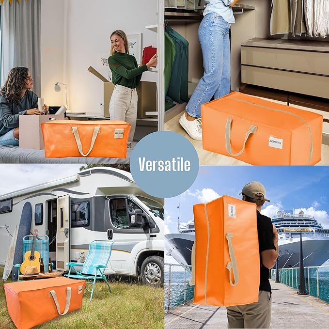 VENO 10 Pack Moving Bags w/Backpack Straps, Heavy Duty, Moving Boxes Alternative, Packing Supplies, Large Storage Totes for Dorm Room Essentials with Zipper (Seasonal Autumn Orange, 10 Pack)