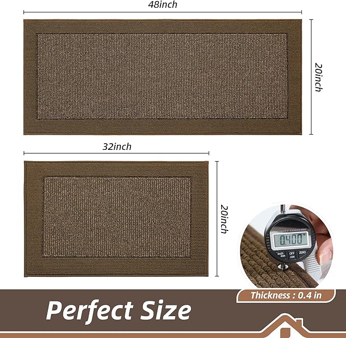 BEQHAUSE Kitchen Rugs and Mats Set of 2 Non-Slip Kitchen Mats for Floor, Absorbent and Stain Resistant Kitchen Runner, Machine Washable Rugs for Kitchen, Laundry & Sink, 20"x32"+20"x48", Brown