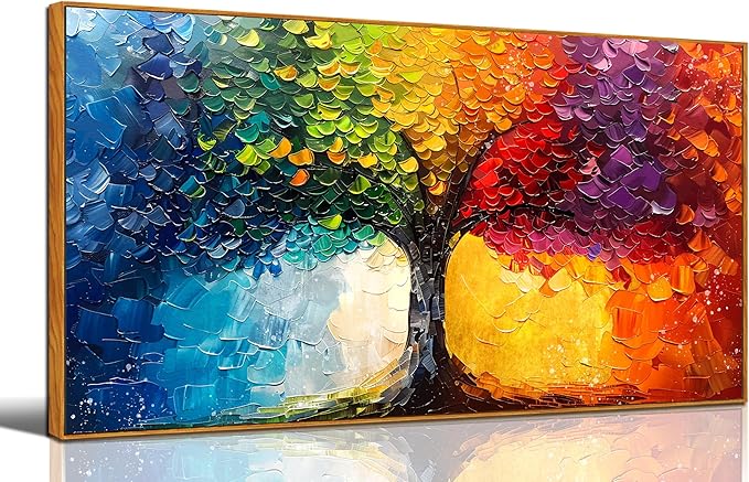 ZHAOSHOP Tree of Life Wall Art for Living Room - Colorful Wall Art for Bedroom - Modern Room Decor Teen Girls With Wooden Frames Size 20" x 40"