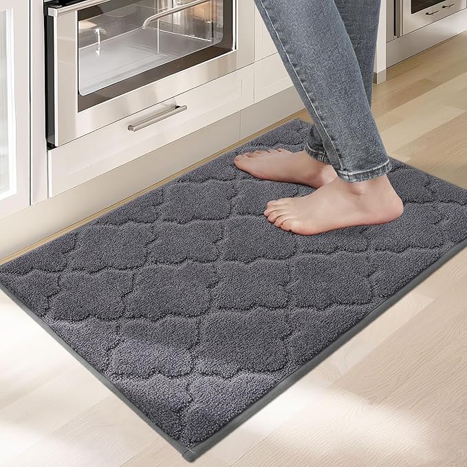 COSY HOMEER Kitchen Rugs Washable Non Slip Kitchen Mats for Floor Absorbent Kitchen Carpet 20" x 32" Soft Rugs for Kitchen,Sink Mat,Entrance,Area Rugs,Dark Grey