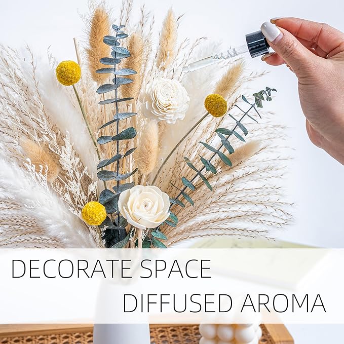 Dried Flowers kit Reed Diffuser for Home Decor (White Ceramic Vase Included) Boho Decor , Eucalyptus Pampas Grass Bunny Tail Arrangements,Table Room Decor Wedding Party Birthday