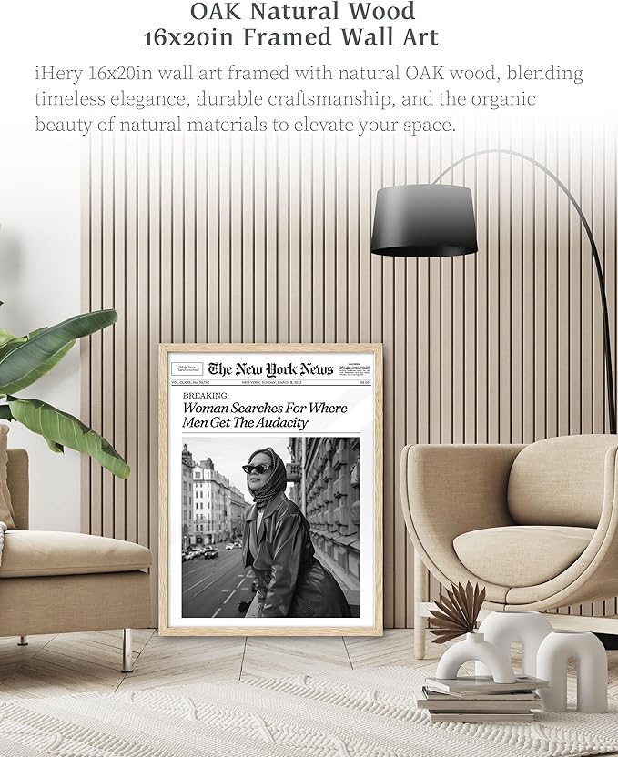 iHery Natural OAK Wood Newspaper Trendy Framed Wall Art, Large Beige 16x20 in Dolce Far Niente Vintage Headline Canvas Wall Art, La Dolce Vita Italian Summer Bedroom Wall Decor Living Room 1Pack